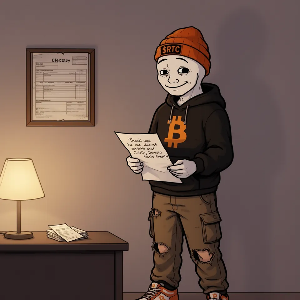 RTC smiles as he reads a handwritten thank-you letter from a charity, his old electricity bill framed on the wall behind him and a small pile of letters on the desk by the lamp.